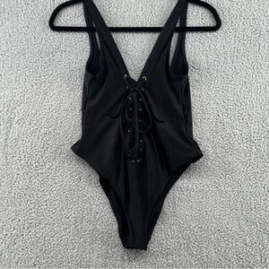 Black Lace-Up Women Swim One Piece